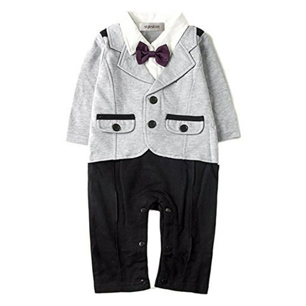 StylesILove Baby Boy Short Sleeve Glossy Lapel Tuxedo Onesie 95/18-24 Months, Grey 